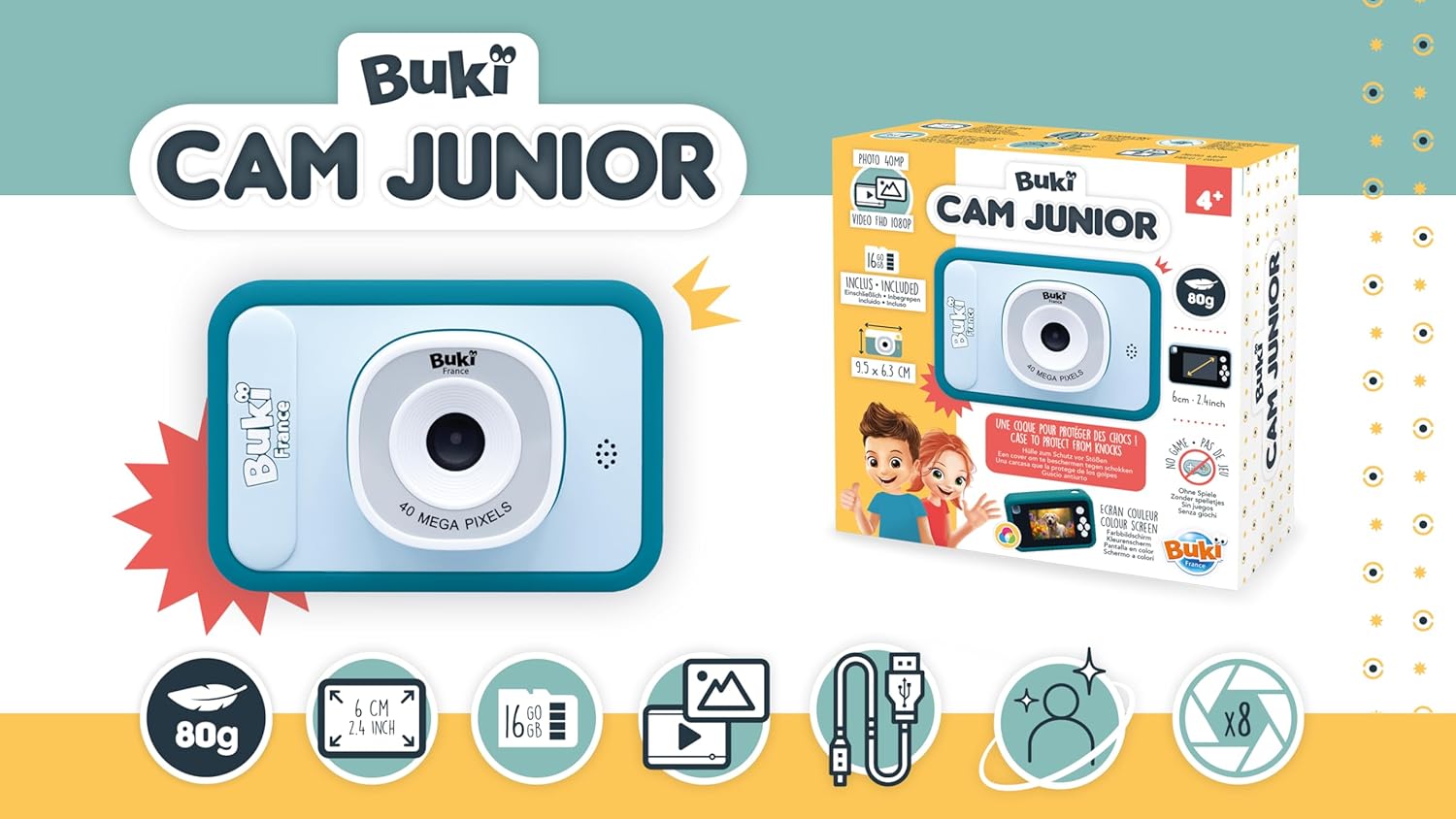 Buki France Kids Camera 40MP PV011 – 1080P Video - Colorland Toys