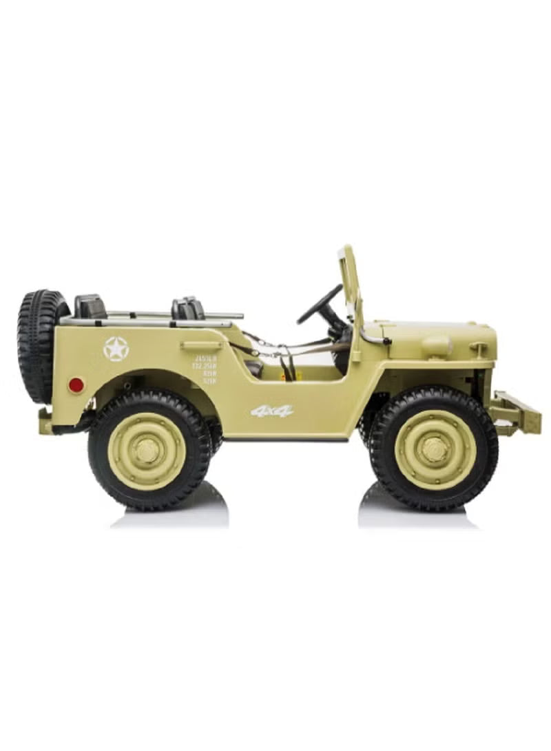 Kids Military Willy Jeep Ride-On 3-Seater Light Green12V 4M DM101 - Colorland Toys