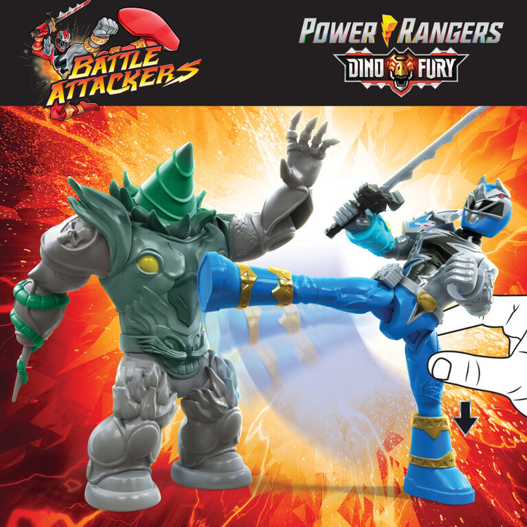 Power Rangers Dino Fury Battle Attackers 2-Pack Blue Ranger vs. Shockhorn Kicking Action Figure - Colorland Toys