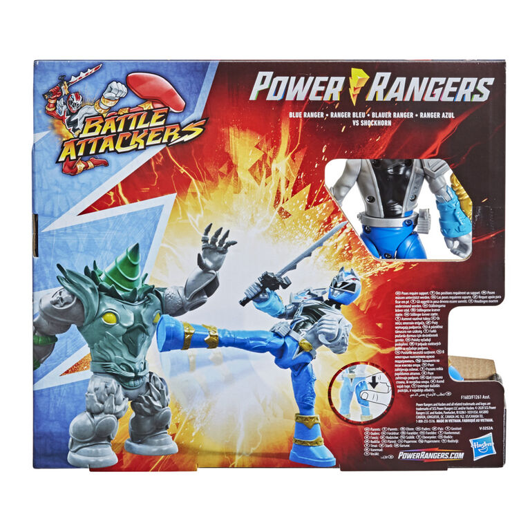 Power Rangers Dino Fury Battle Attackers 2-Pack Blue Ranger vs. Shockhorn Kicking Action Figure - Colorland Toys