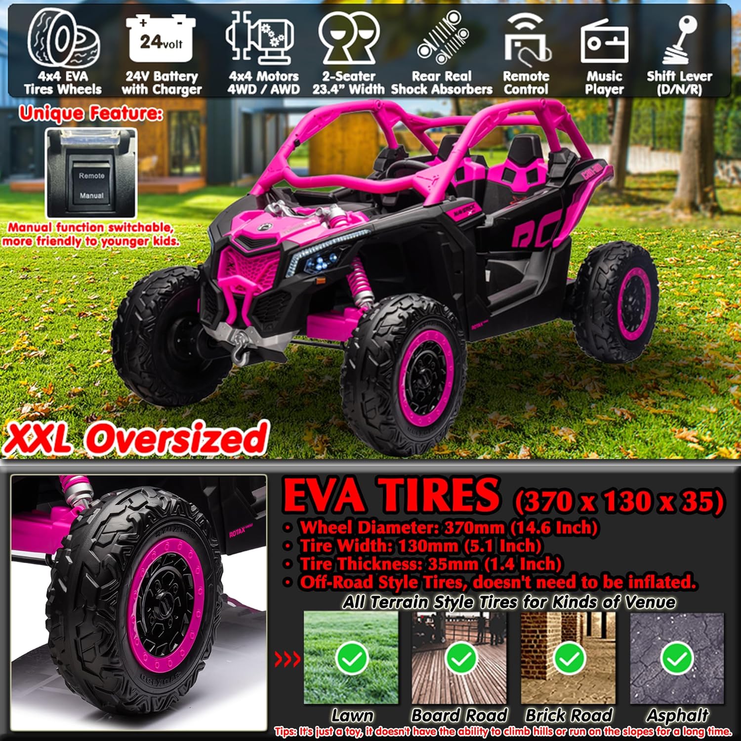 Can - Am Maverick Turbo RR Truck 24V 7AH/4M Pink DKCA001/LB - 1000EL - Colorland Toys