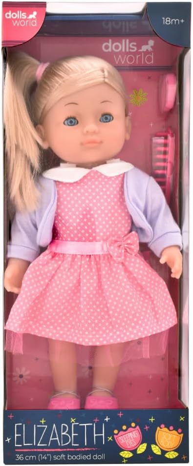 Dolls World Elizabeth 14inch Soft Doll Sleeping Eyes With Hair & Accessories 78224 - Colorland Toys