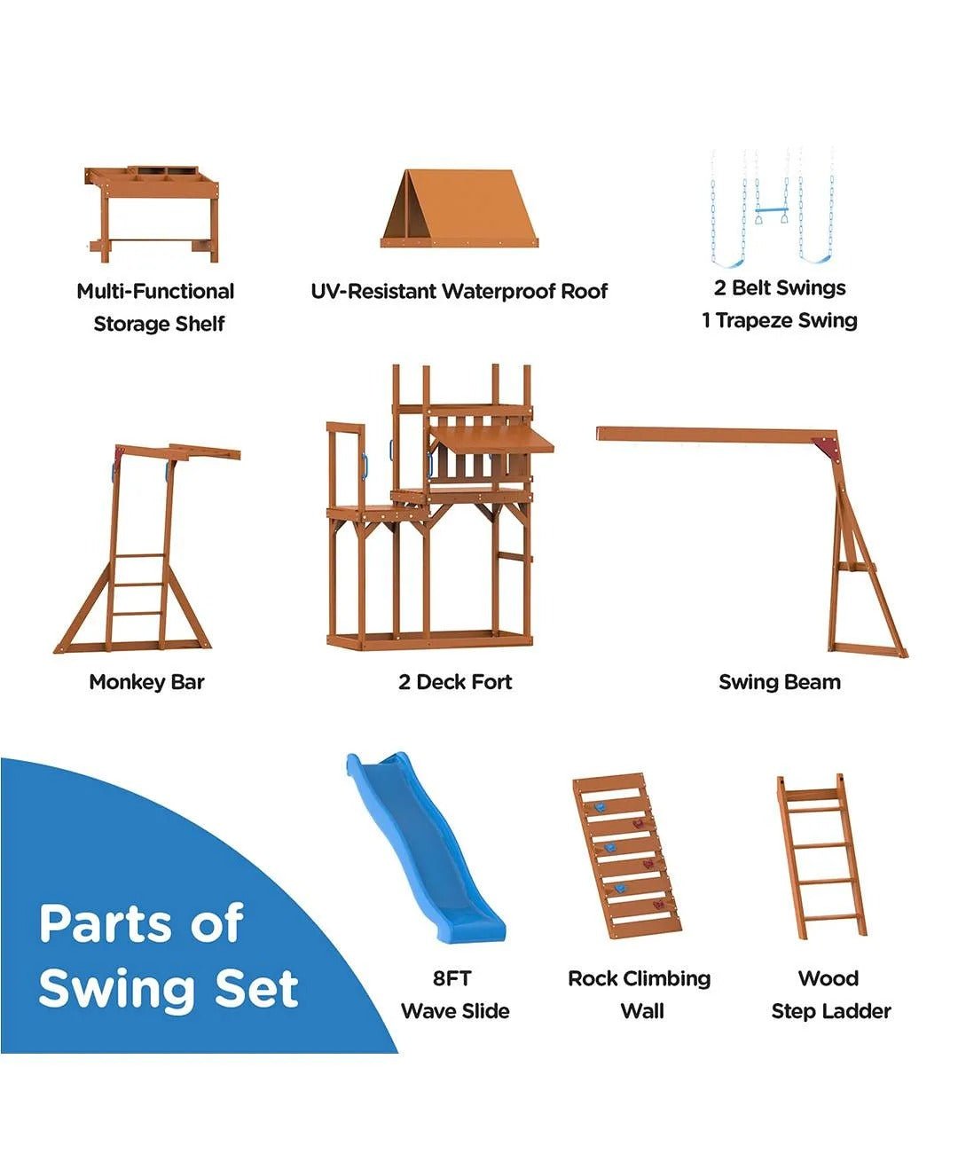 DYNAMIC SPORTS ARABIAN PRONGHORN WOODEN SWING SET - Colorland Toys