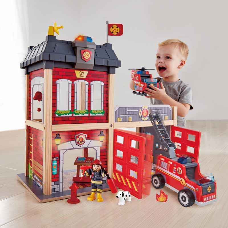 Hape Multi-Level City Fire Station & Fire Engine Toy - Colorland Toys