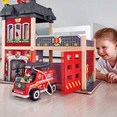 Hape Multi-Level City Fire Station & Fire Engine Toy - Colorland Toys