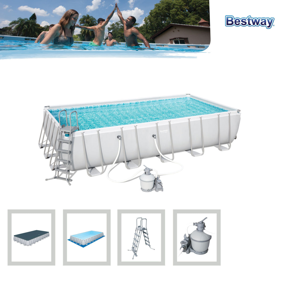 Bestway Power Steel Rectangular Pool Set - 6.71m x 3.66m x 1.32m - Colorland Toys