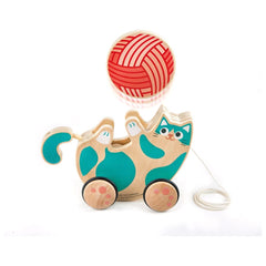 Hape 2 - in - 1 Wooden Pull - Along Roll & Rattle Kitten - Colorland Toys