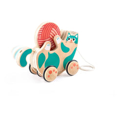 Hape 2 - in - 1 Wooden Pull - Along Roll & Rattle Kitten - Colorland Toys