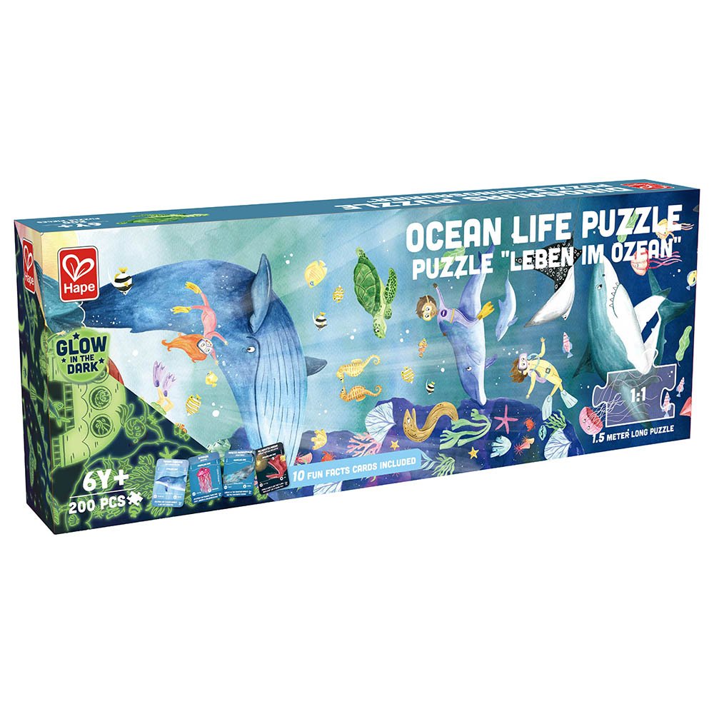 Hape 200pc Glow - in - the - Dark Ocean Life Puzzle (150 x 300cm) - Colorland Toys