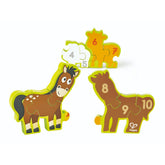 Hape - Double - Sided Numbers & Farm Animal Wooden Jigsaw Puzzle - Colorland Toys