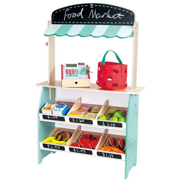 Hape Farmers Market Stall E3209 – Wooden Market Stall Playset with 62 Accessories - Colorland Toys