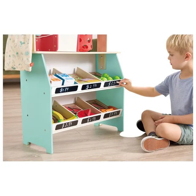 Hape Farmers Market Stall E3209 – Wooden Market Stall Playset with 62 Accessories - Colorland Toys