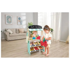 Hape Farmers Market Stall E3209 – Wooden Market Stall Playset with 62 Accessories - Colorland Toys