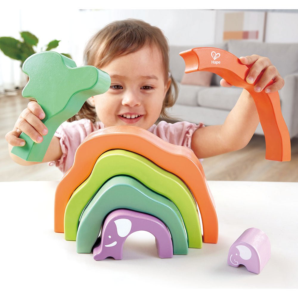 Hape Safari Elephant Wooden Stacking Blocks 7pcs - Colorland Toys