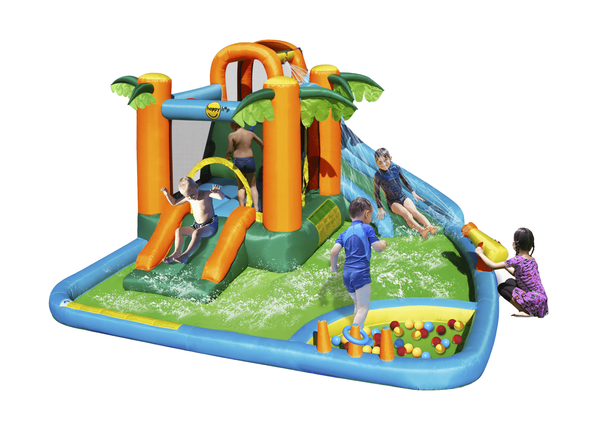 Happy Hop The Oasis 7 - in - 1 Water Park | Kids Inflatable Slide & Pool - Colorland Toys