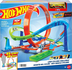 Hot Wheels Action Loop Cyclone Challenge Track Set with 1:64 Scale HTK16 - Colorland Toys