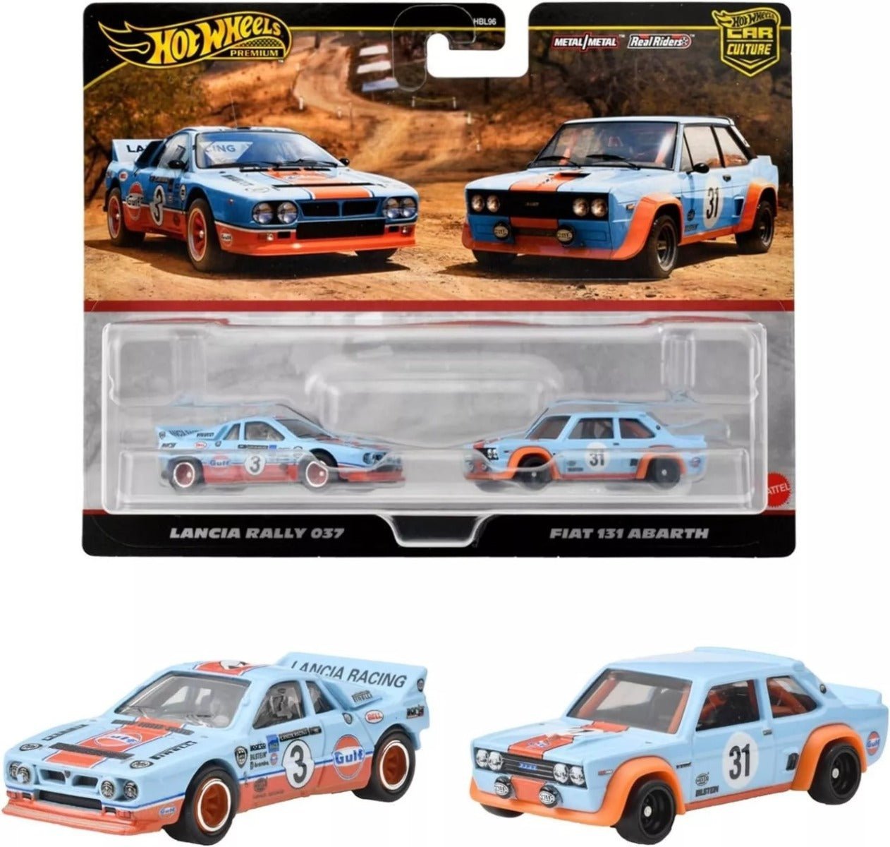 Hot Wheels Premium Car Culture Pack of 2 - Lancia Rally 037 And Fiat 131 Abarth HRR81/HBL96 - Colorland Toys