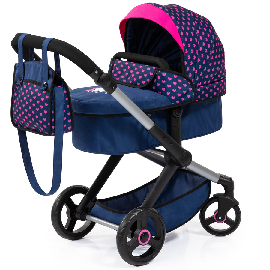 Bayer Design Dolls Pram XEO - Blue with Pink Hearts, Unicorn