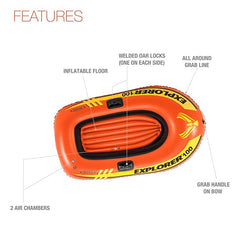 Intex Explorer 100 Inflatable Boat Red 147x84x36cm - Colorland Toys