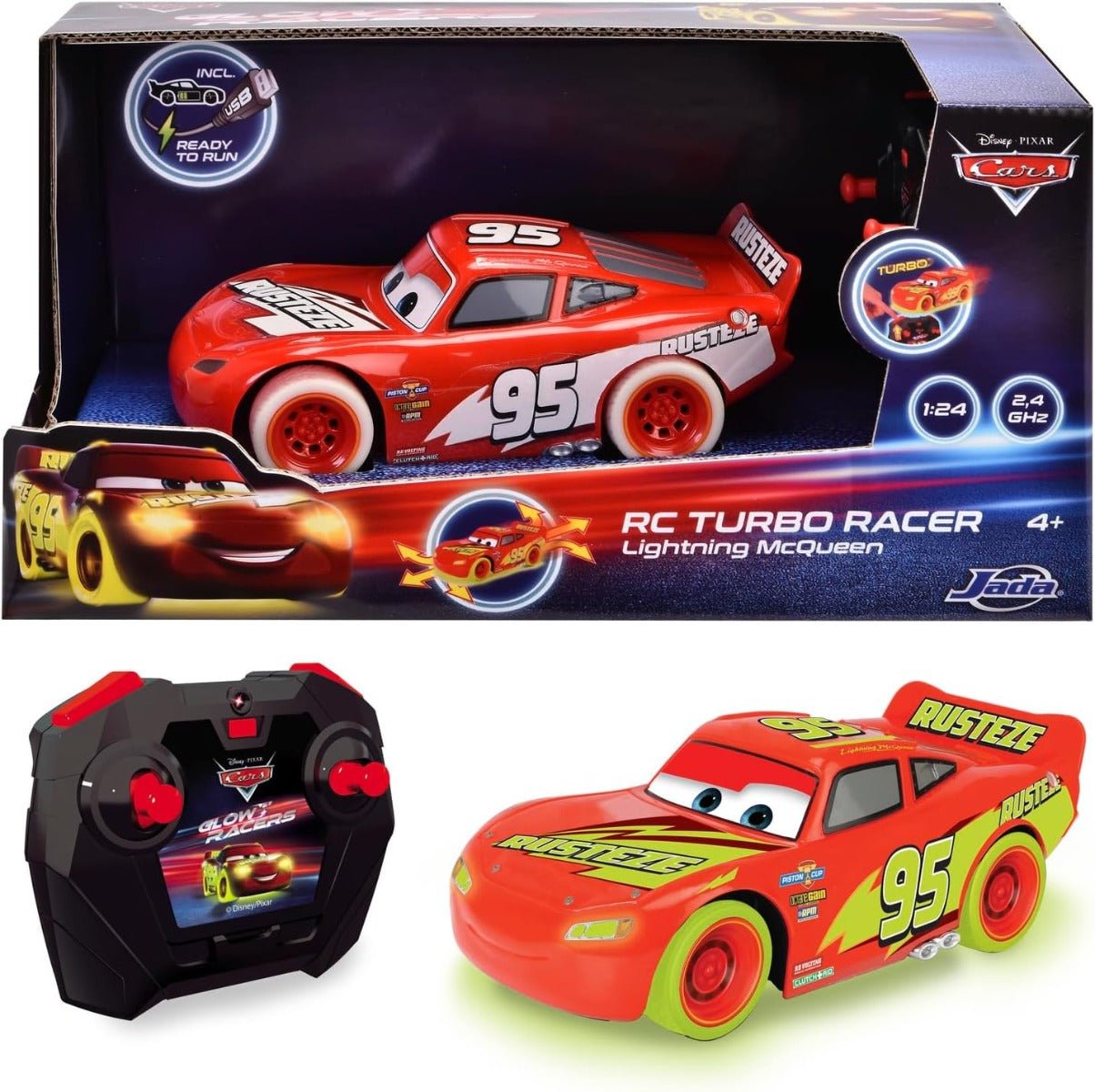 Jada Disney Cars RC Glow Racers Lightning Mcqueen 1:24