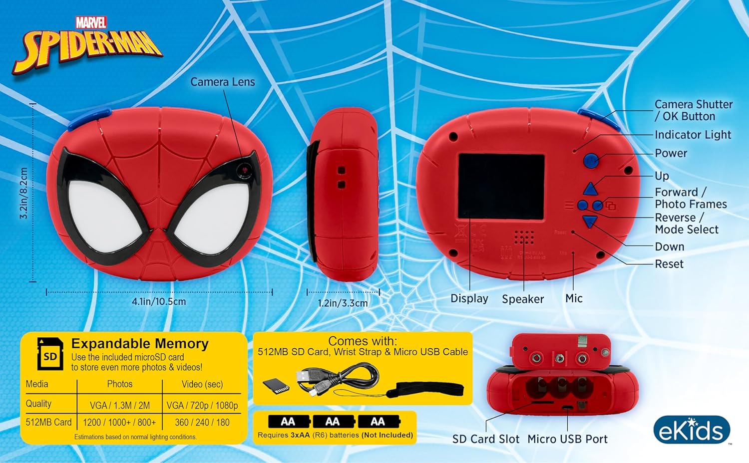 Kiddesigns Digital Camera - Spiderman KD - SM - 533 - Colorland Toys