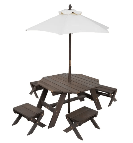 Kidkraft Octagon Table , Stools & Umbrella Set - Bear Brown & Beige - Colorland Toys