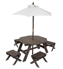 Kidkraft Octagon Table , Stools & Umbrella Set - Bear Brown & Beige - Colorland Toys