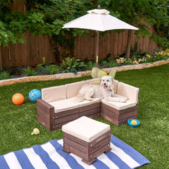 Kidkraft Outdoor Sectional Ottoman & Umbrella Set - Bear Brown & Beige - Colorland Toys
