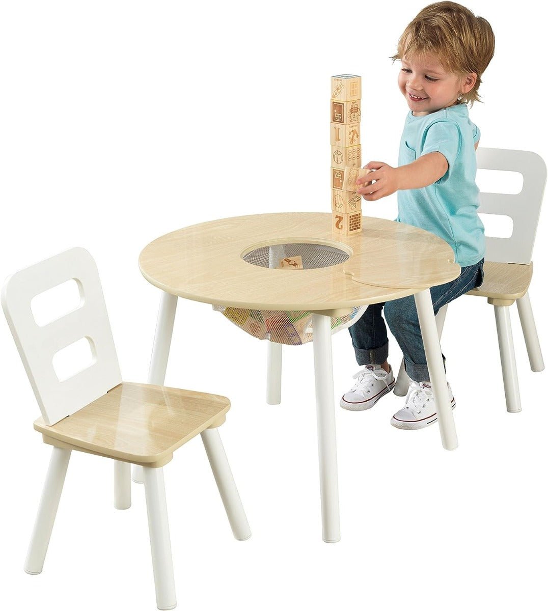 Kidkraft Round Storage Table & 2 Chair Set - Natural & White - Colorland Toys