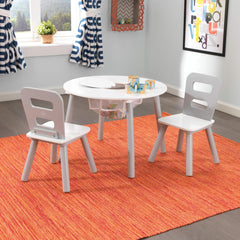 Kidkraft Round Storage Table And 2 Chair Set - Gray/White 26166 - Colorland Toys