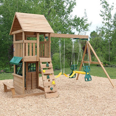 KidKraft Windale Fort Wooden Swing Set with Slide & Swings - Colorland Toys