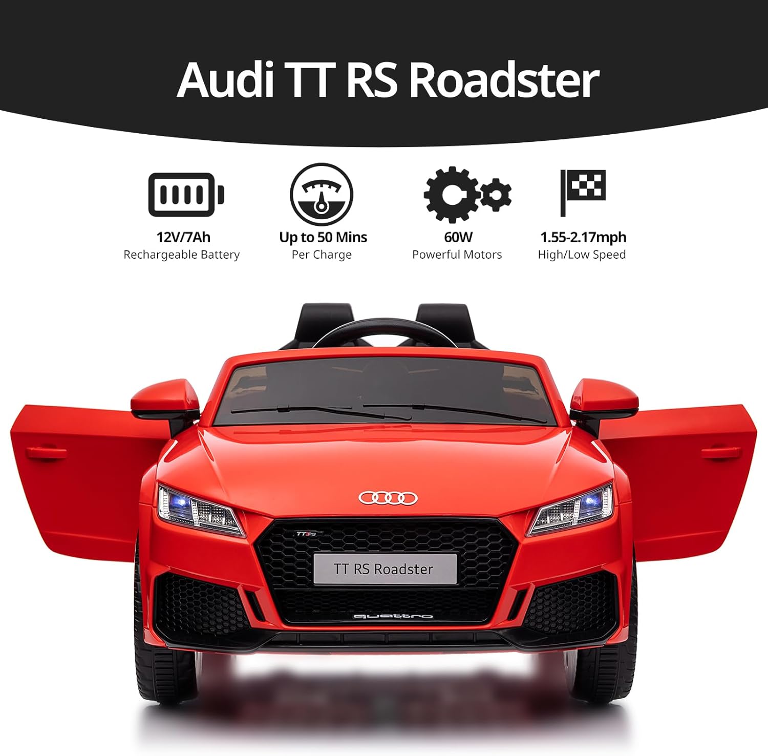 Licensed Audi TT RS Roadster 12V Electric Ride-On Car for Kids – Red (Remote Control + Bluetooth) - Colorland Toys
