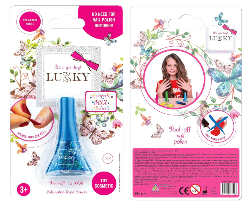 Lukky Peel - Off Nail Polish Confetti Mix - Turquoise Pearl with Glitter 5.5ml LUK - T16755 - Colorland Toys