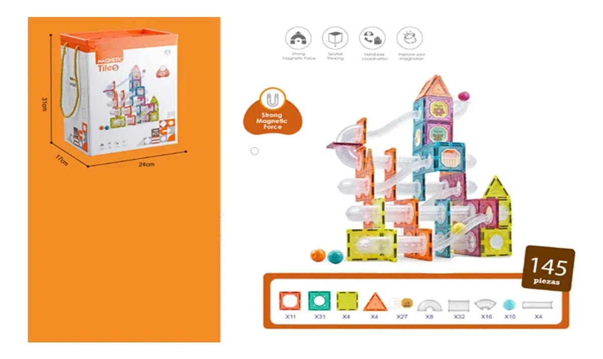 Magnetic Tiles Building Blocks with 145 Pcs Accessories CH1135 - Colorland Toys