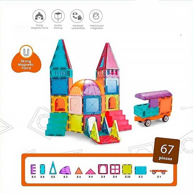 Magnetic Tiles Building Blocks with 67 Pcs Accessories CH1132 - Colorland Toys