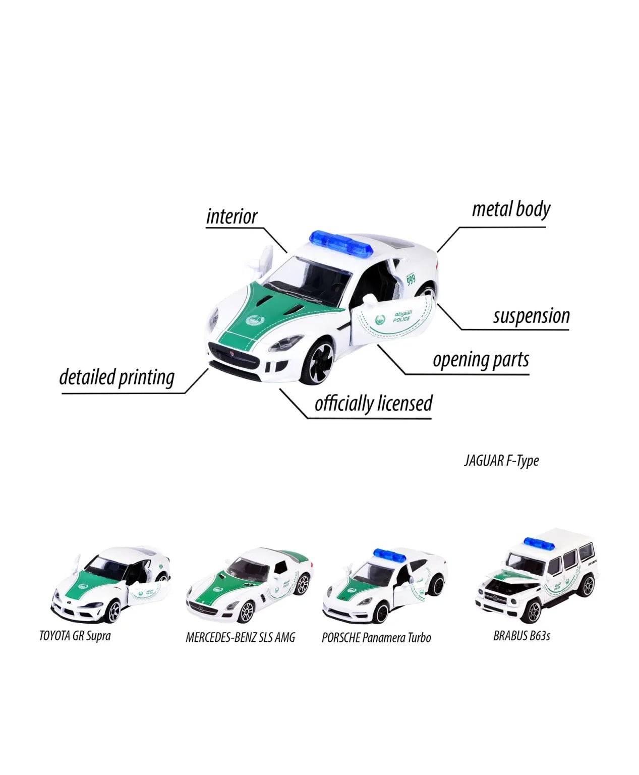 Majorette Dubai Police Die - Cast Car Set – 5 - Piece 1:64 Scale Collector's Pack | Model 212053164B47 - Colorland Toys