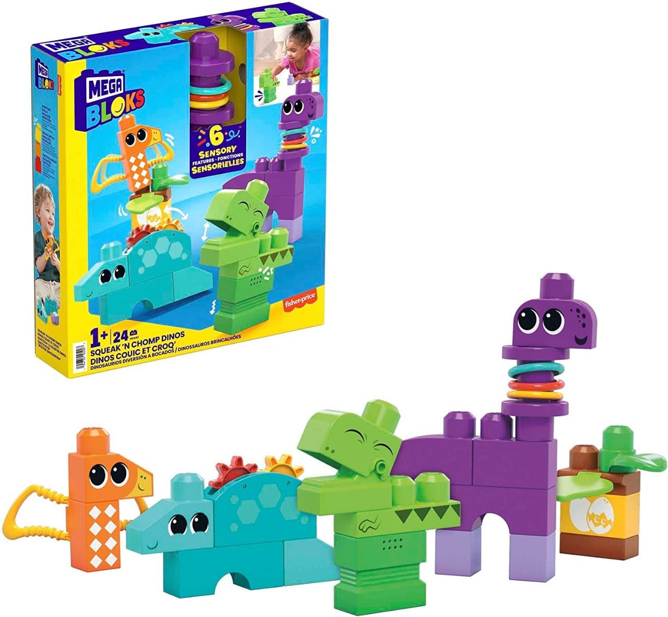 Mega Bloks Sensory Squeak 'N Chomp Dinos HKN43 - Colorland Toys
