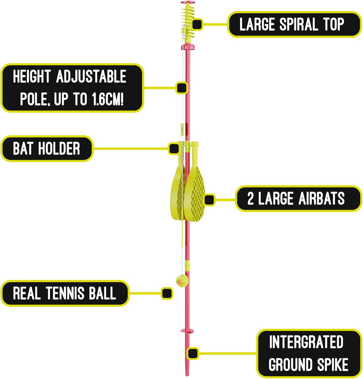 Mookie Swingball Classic With Two Airbats And Real Tennis Ball 1.65m 7282 - Colorland Toys