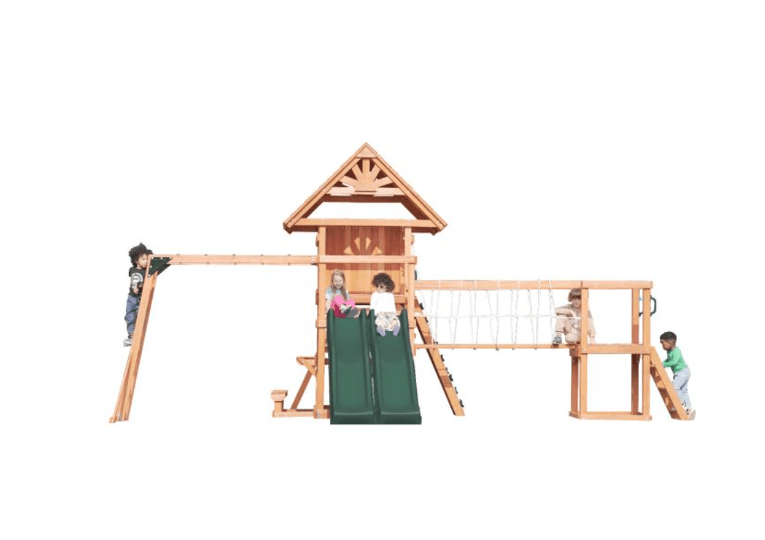 Mount Peak - Double Decker Everest Swing Set & Playhouse with wooden roof MP76143 - Colorland Toys