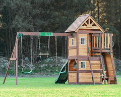 Mount Peak - Kazbek Swing Set & 2 level Play House with wooden roof MP76145 - Colorland Toys