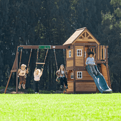 Mount Peak - Kazbek Swing Set And 2 Level Play House With Wooden Roof MP76145 - Colorland Toys