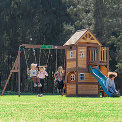 Mount Peak - Kazbek Swing Set And 2 Level Play House With Wooden Roof MP76145 - Colorland Toys