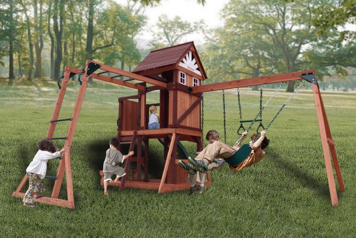 Mount Peak - Vinson Massif Swing Set & Playhouse with wooden roof MP76140 - Colorland Toys