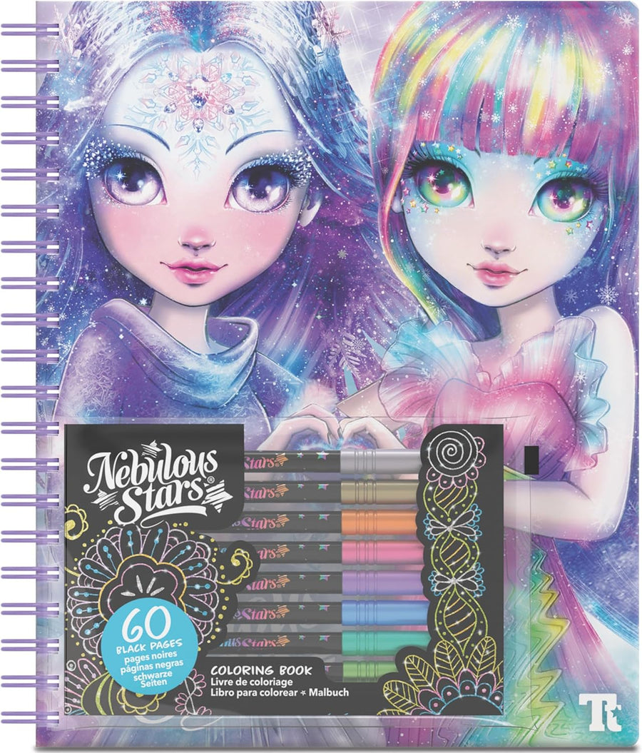 Nebulous Stars Colouring Book with Black Pages, 60 Sheets, A4