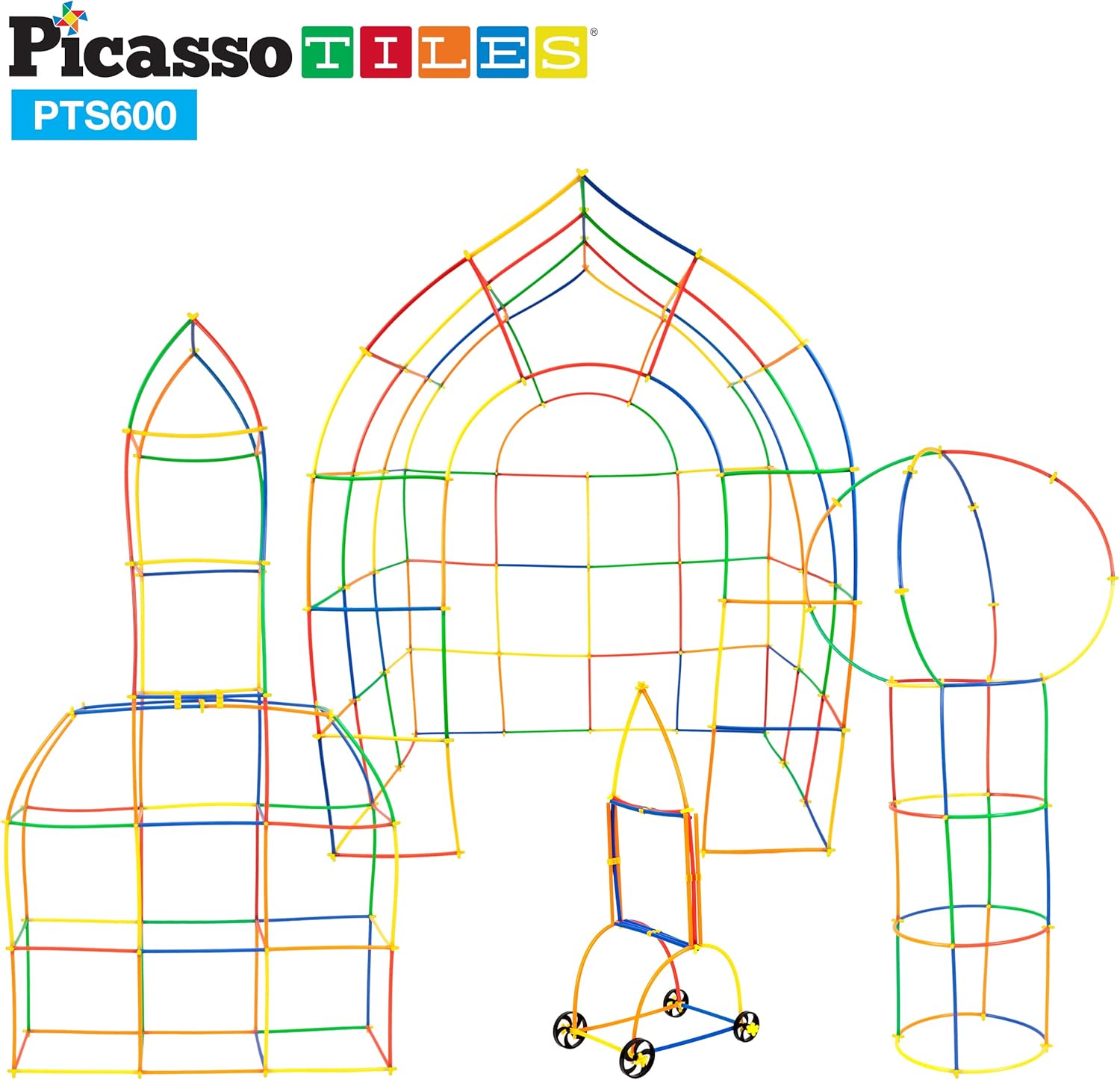 PicassoTiles 600 - Piece Magnetic Straw Construction Set – STEM Learning Building Kit (PTS600) - Colorland Toys