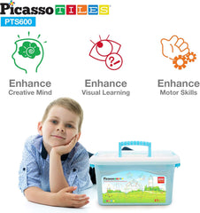 PicassoTiles 600 - Piece Magnetic Straw Construction Set – STEM Learning Building Kit (PTS600) - Colorland Toys