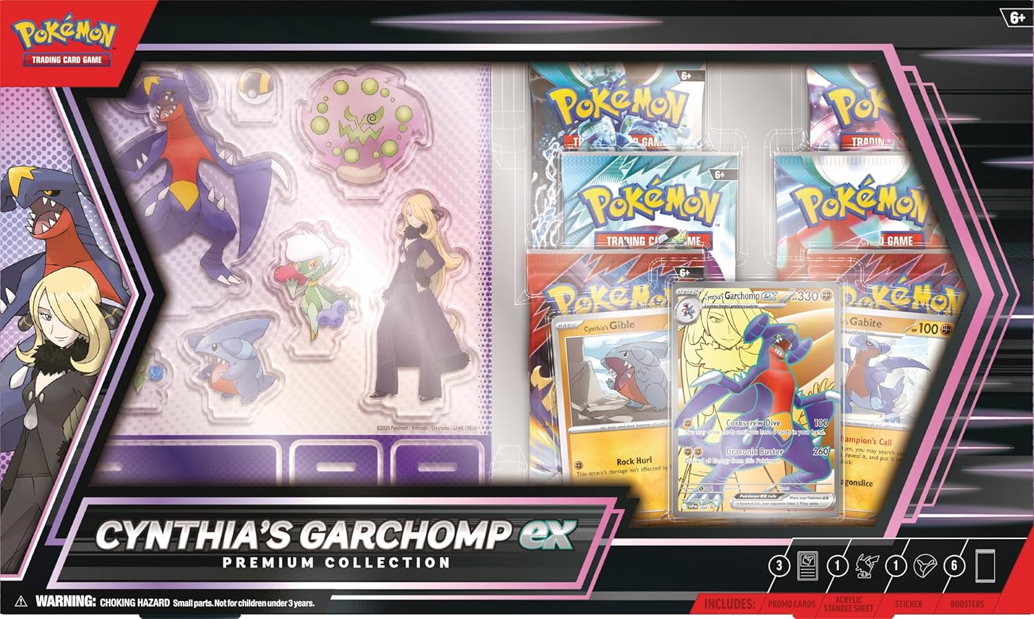 Pokémon TCG: Cynthia’s Garchomp ex Premium Collection – 6 Booster Packs, Promo Cards & Display Accessories - Colorland Toys