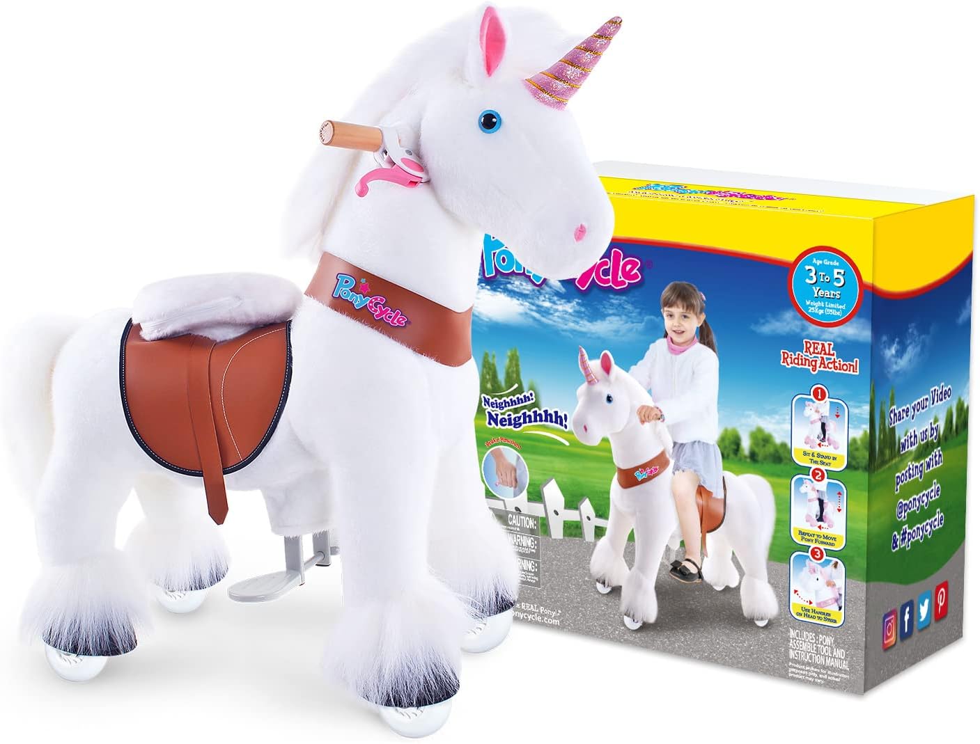 PonyCycle Ride On Horse Age 3 - 5 White U - 304 - Colorland Toys