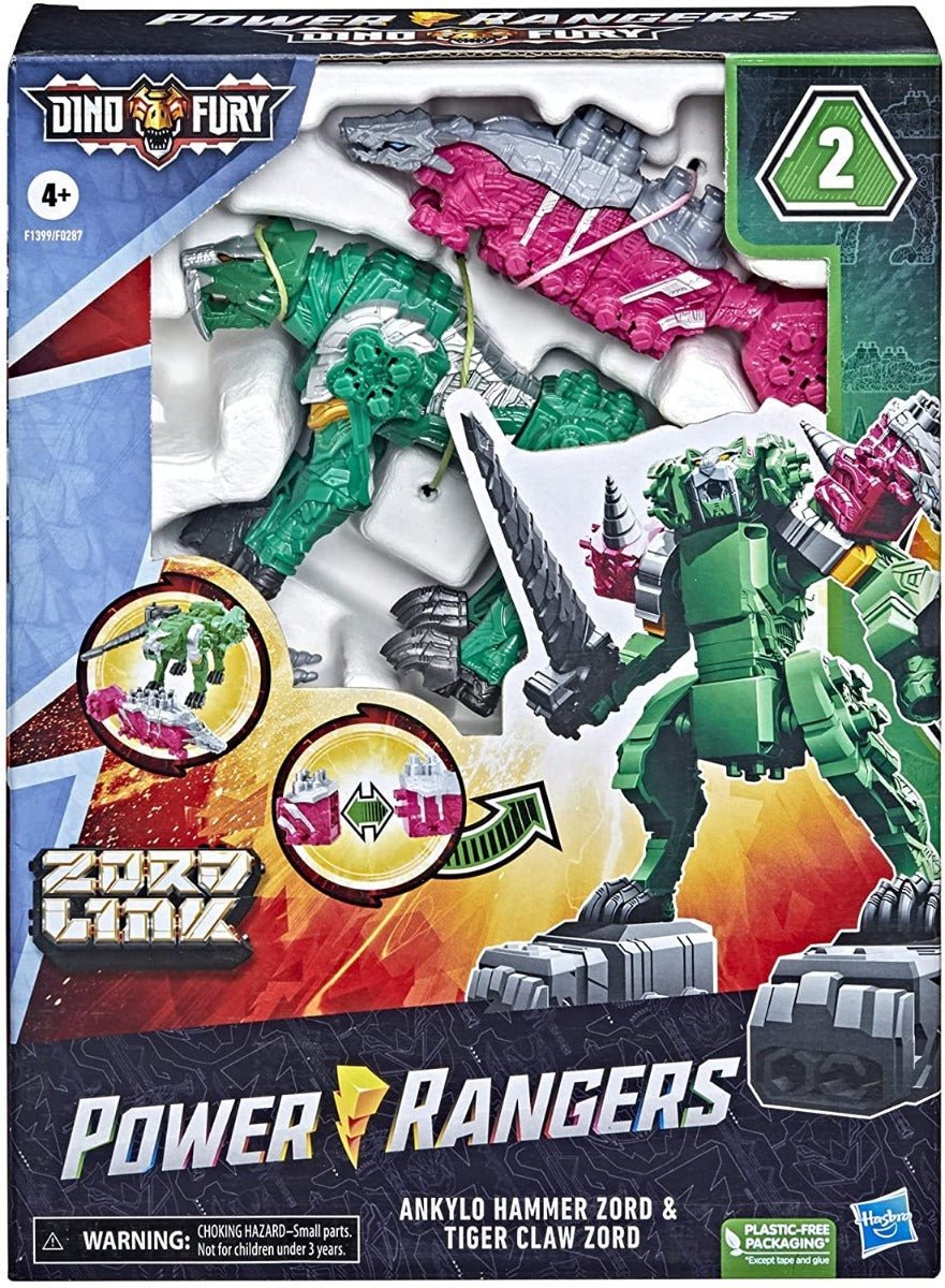 Power Rangers Dino Fury Zord Link Ankylo Hammer Zord & Tiger Claw Zord F1399/F0287 - Colorland Toys