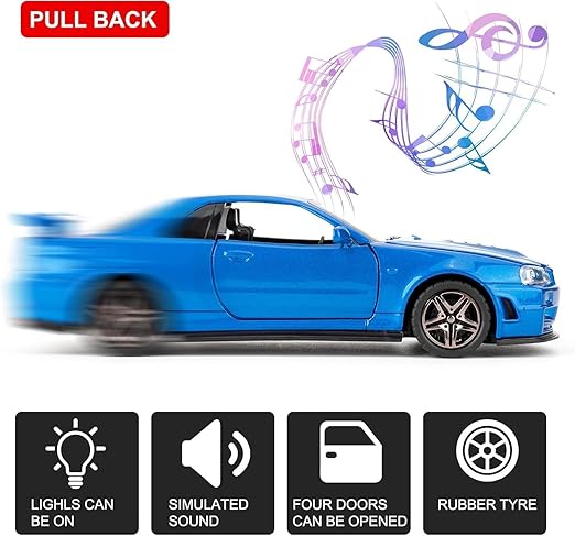 Pullback Nissan GTR R34 Skyline Die-Cast 1:18 Scale Asstd. 1900-460 - Colorland Toys